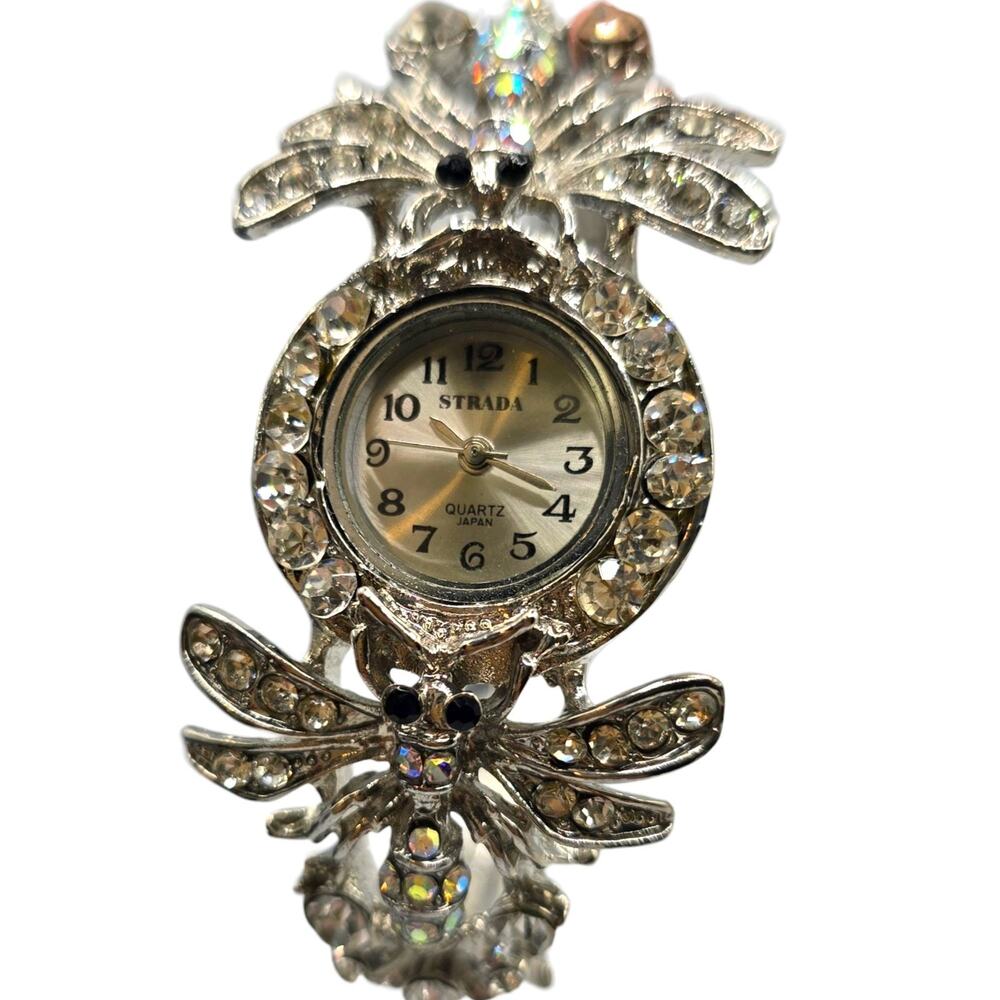 Strada Crystal Women Watch Dragonfly Analog Quartz Movement Silver Tone - Picture 9 of 9